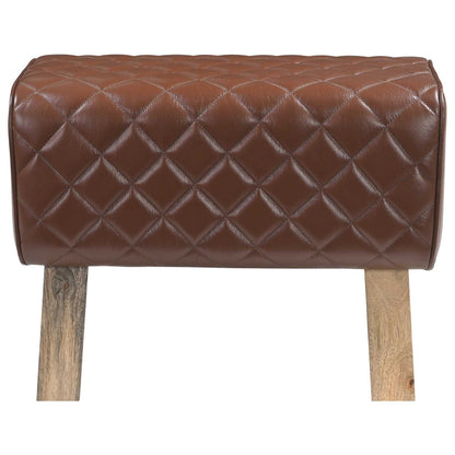 Bench 60 x 30 x 45 cm Real Leather Brown Diamond