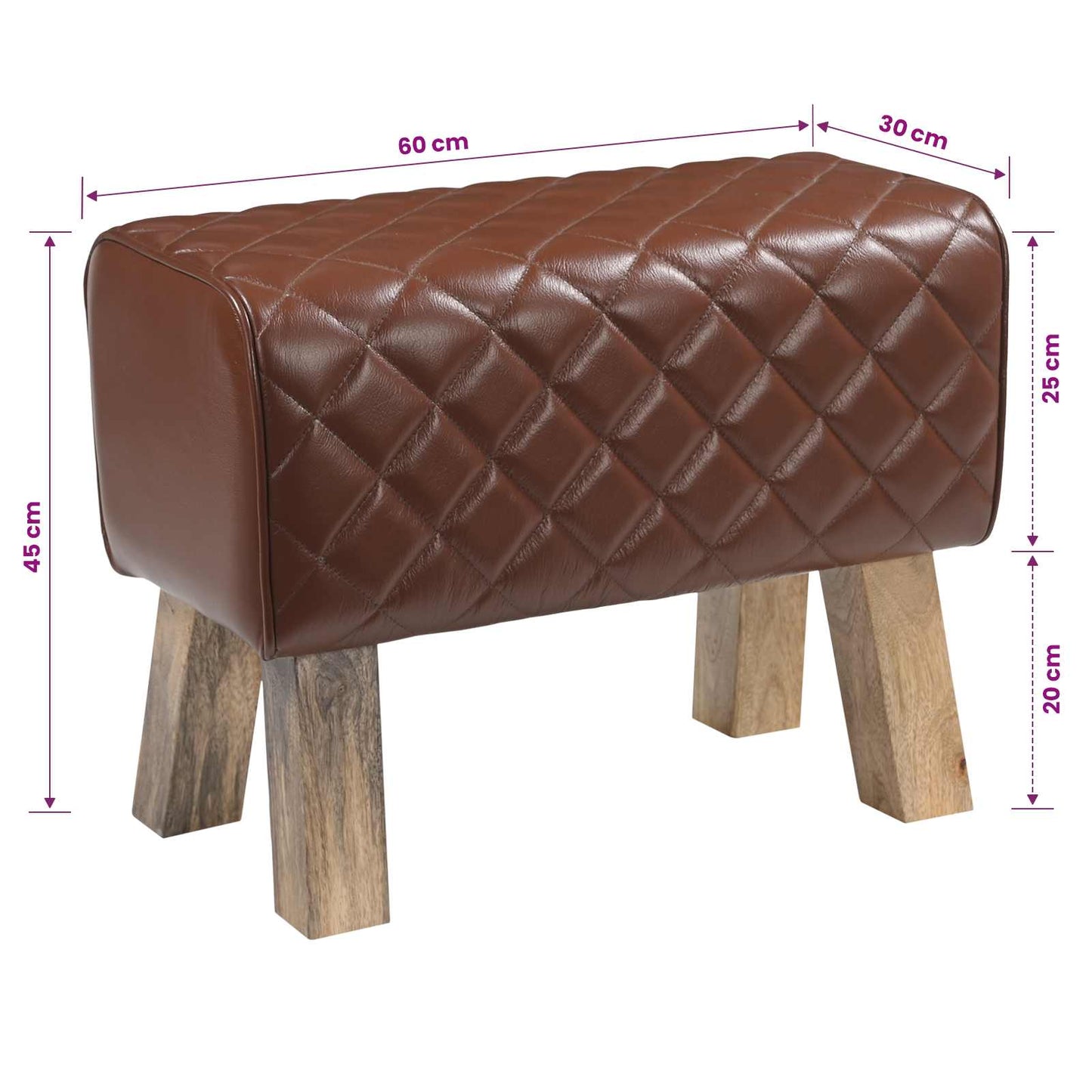 Bench 60 x 30 x 45 cm Real Leather Brown Diamond