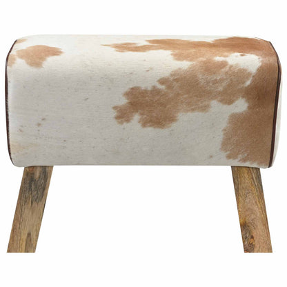Bench 60 x 30 x 45 cm Real Leather Brown and White