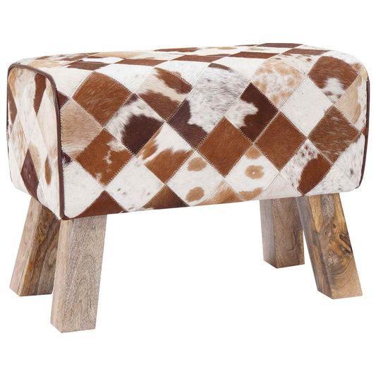Bench 60 x 30 x 45 cm Real Leather Brown Patchwork