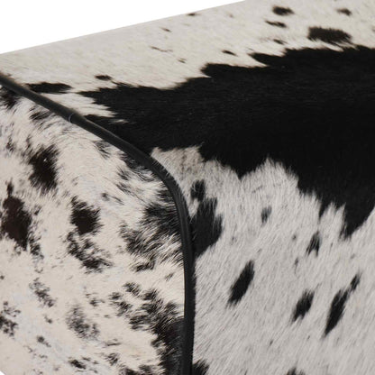 Bench 60 x 30 x 45 cm Real Leather Black and White