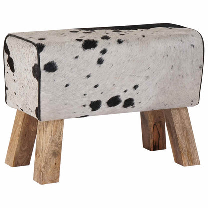 Bench 60 x 30 x 45 cm Real Leather Black and White