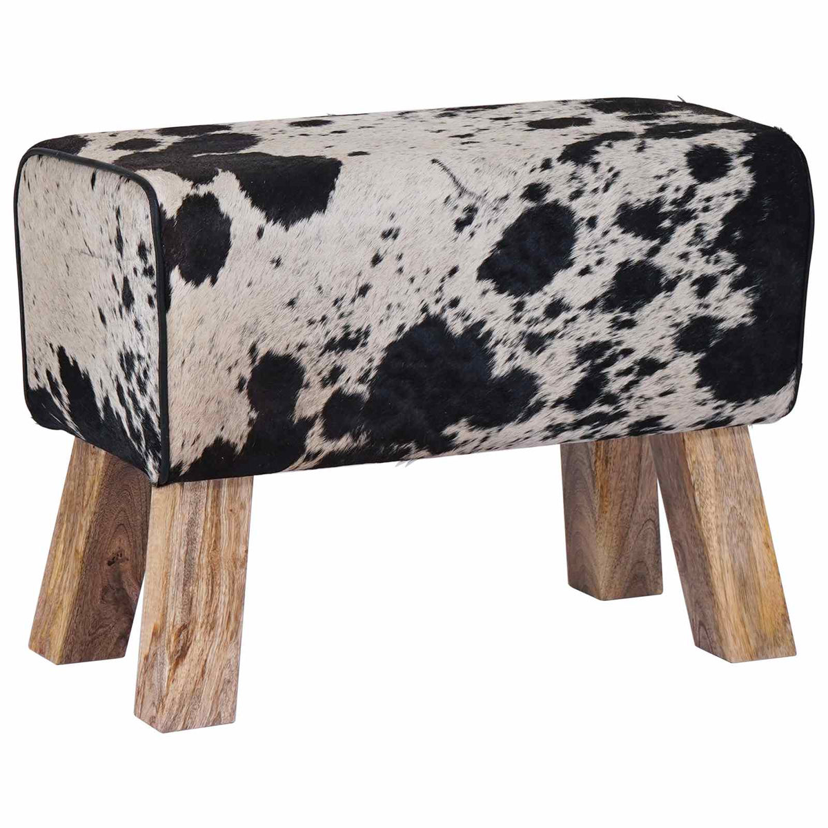 Bench 60 x 30 x 45 cm Real Leather Black and White