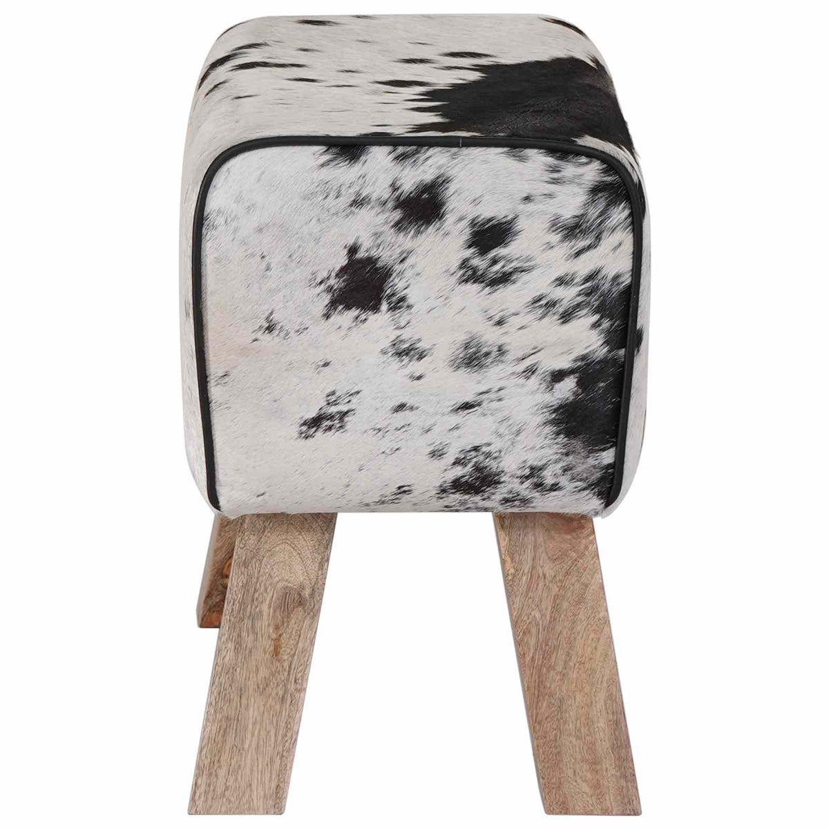 Bench 60 x 30 x 45 cm Real Leather Black and White