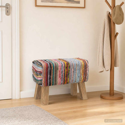 Bench 60 x 30 x 45 cm Real Leather Multicolour