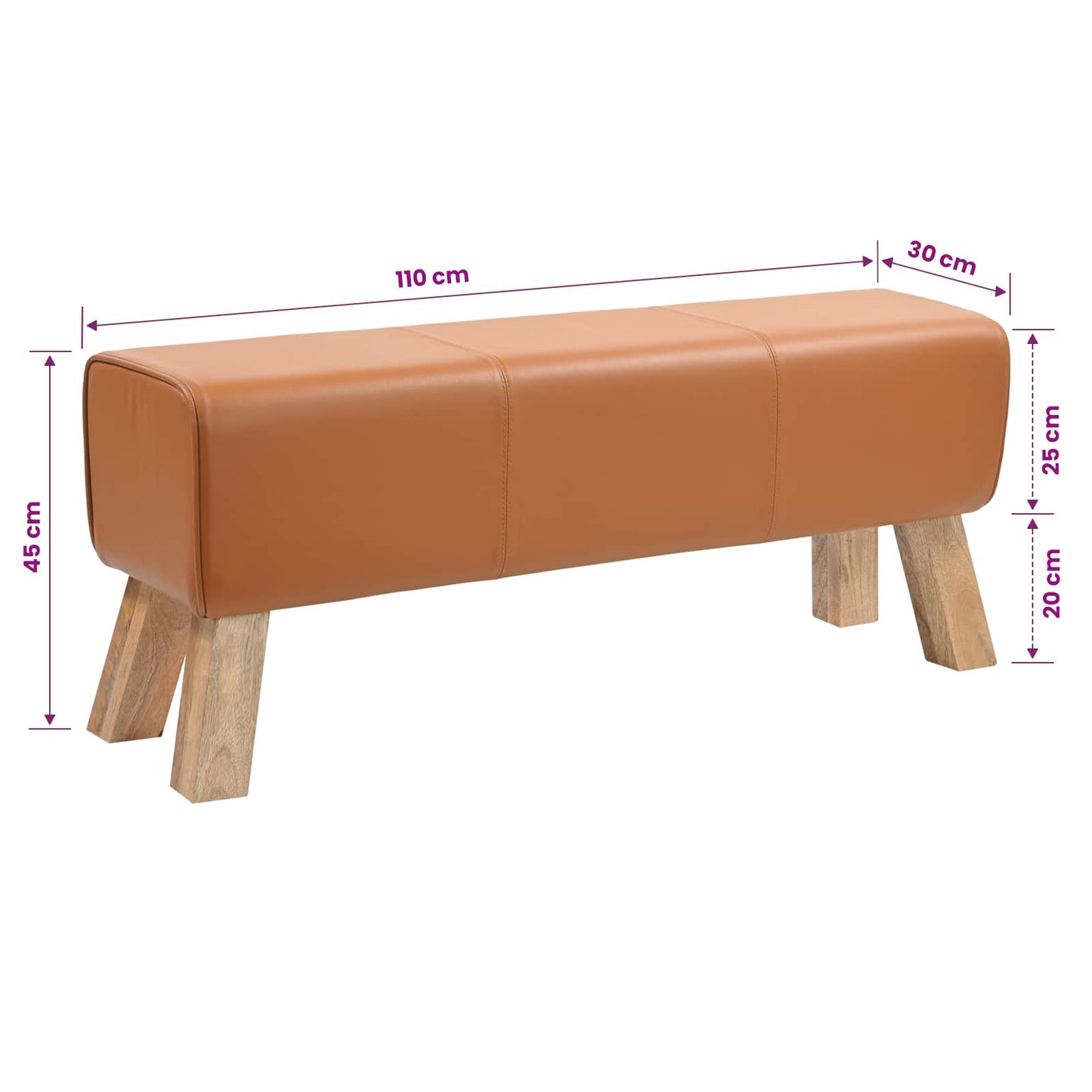 Bench 110 x 30 x 45 cm Real Leather Brown