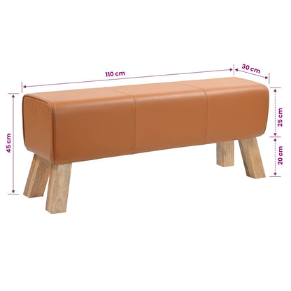 Bench 110 x 30 x 45 cm Real Leather Brown
