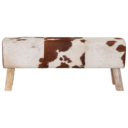 Bench 110 x 30 x 45 cm Real Leather Brown and White