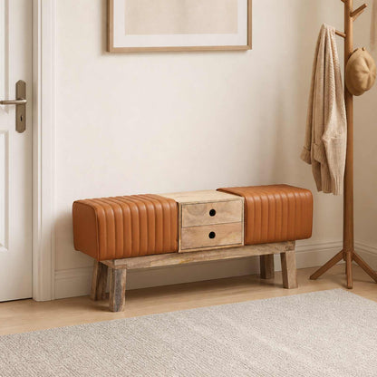 Bench 110 x 30 x 45 cm Real Leather Brown