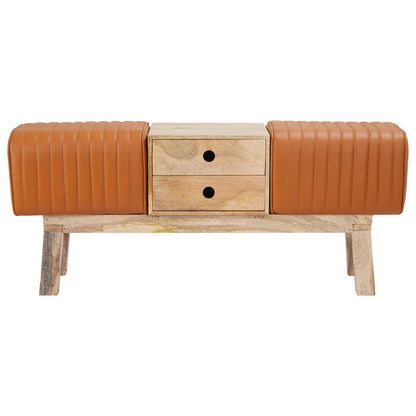 Bench 110 x 30 x 45 cm Real Leather Brown