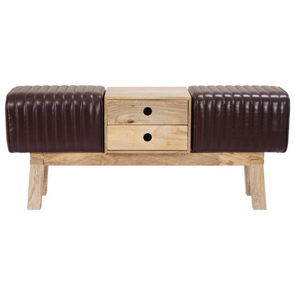 Bench 110 x 30 x 45 cm Real Leather Dark Brown