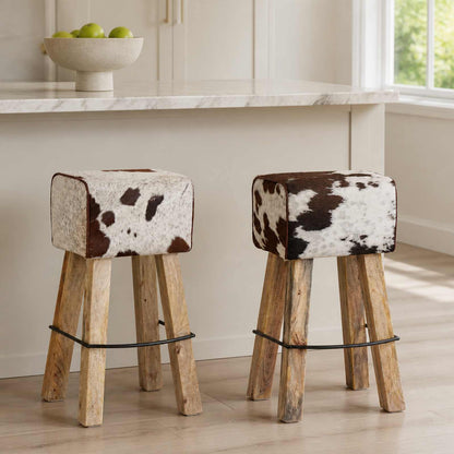 Bar Stool 2 pcs Brown and White 44 x 33 x 74 cm Real Leather