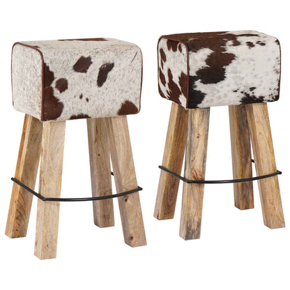Bar Stool 2 pcs Brown and White 44 x 33 x 74 cm Real Leather