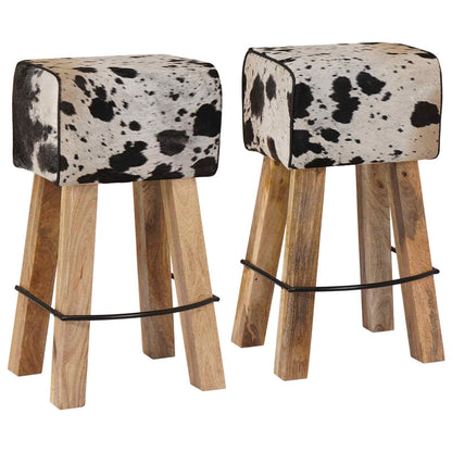 Bar Stool 2 pcs Black and White 44 x 33 x 74 cm Real Leather