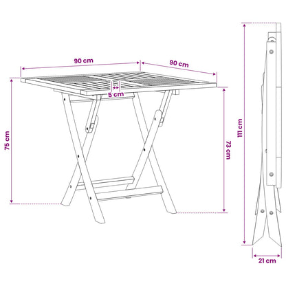 Folding Garden Table Natural 90 x 90 x 75 cm Solid Teak Wood