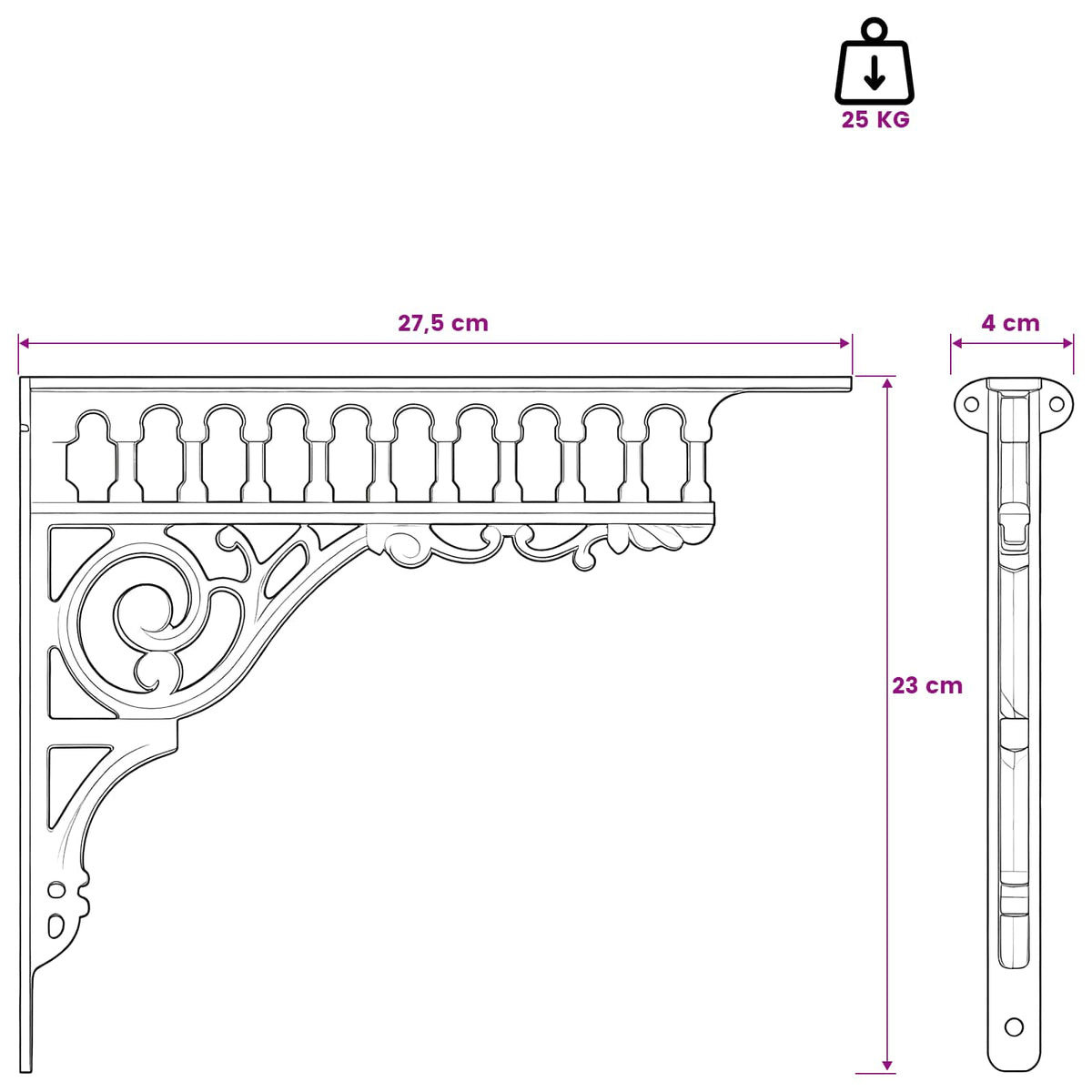 Wall Shelf Brackets 12 pcs Black 27.5 x 23 x 4 cm Steel