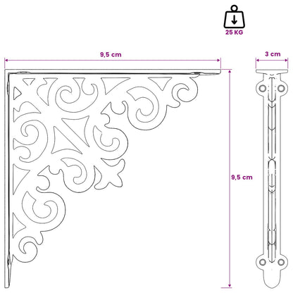 Wall Shelf Brackets 2 pcs Antique Brown 9.5 x 9.5 x 3 cm Steel
