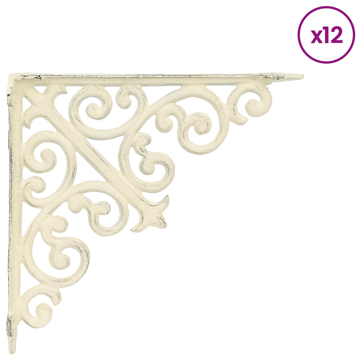 Wall Shelf Brackets 12 pcs Antique White 9.5 x 9.5 x 3 cm Steel