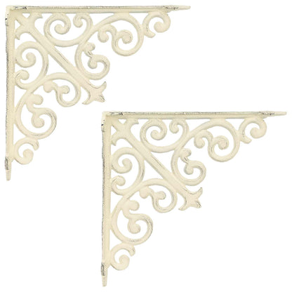 Wall Shelf Brackets 2 pcs Antique White 14 x 14 x 3.5 cm Steel