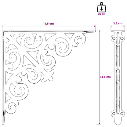 Wall Shelf Brackets 2 pcs Antique White 14 x 14 x 3.5 cm Steel