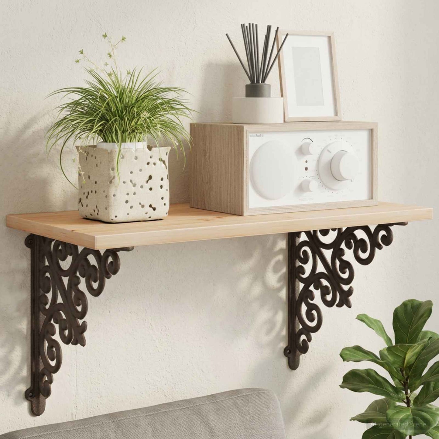 Wall Shelf Brackets 2 pcs Antique Brown 14 x 14 x 3.5 cm Steel