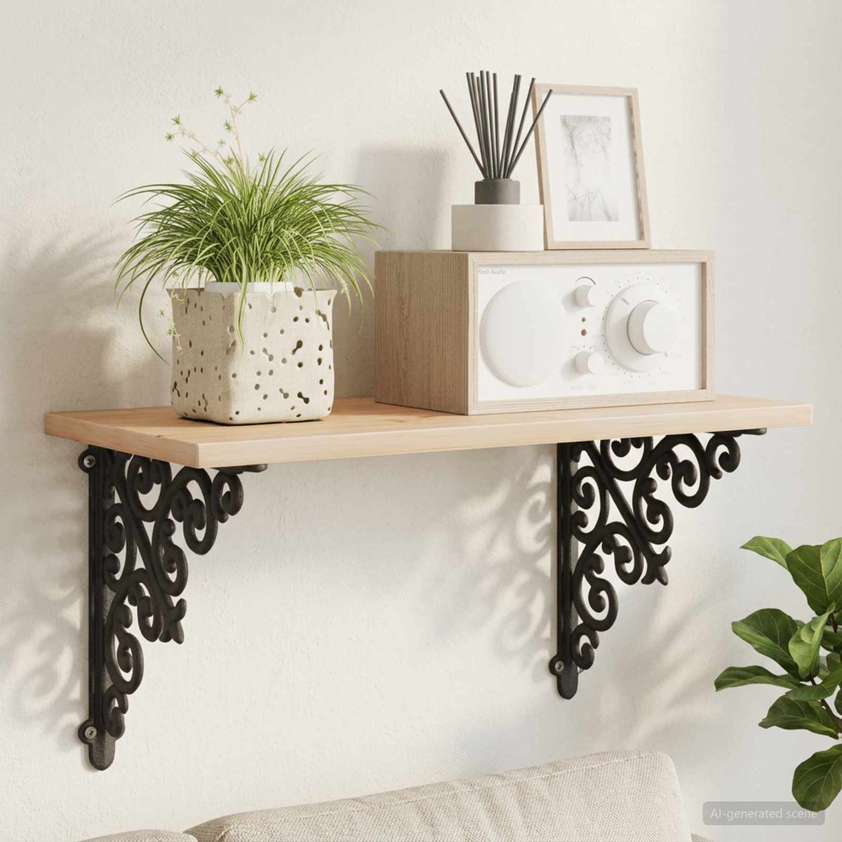 Wall Shelf Brackets 2 pcs Black 14 x 14 x 3.5 cm Steel