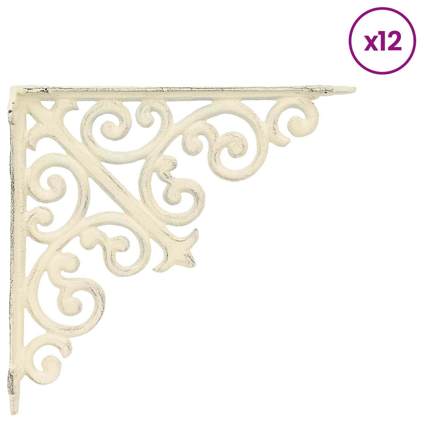 Wall Shelf Brackets 12 pcs Antique White 14 x 14 x 3.5 cm Steel