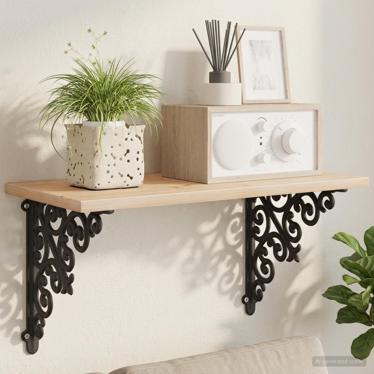 Wall Shelf Brackets 12 pcs Black 14 x 14 x 3.5 cm Steel