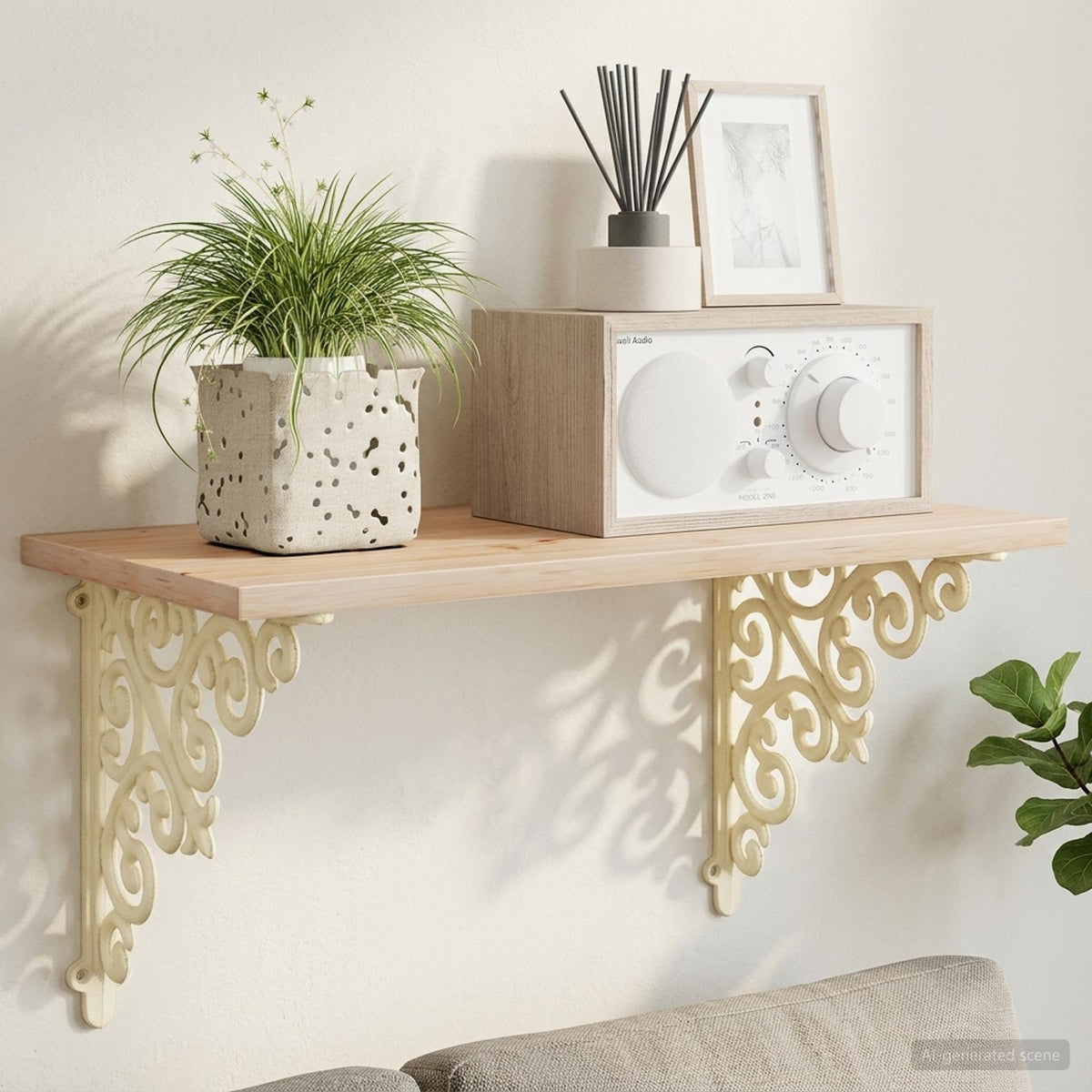 Wall Shelf Brackets 2 pcs Antique White 24 x 24 x 3.5 cm Steel