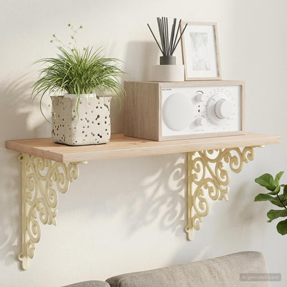 Wall Shelf Brackets 2 pcs Antique White 24 x 24 x 3.5 cm Steel