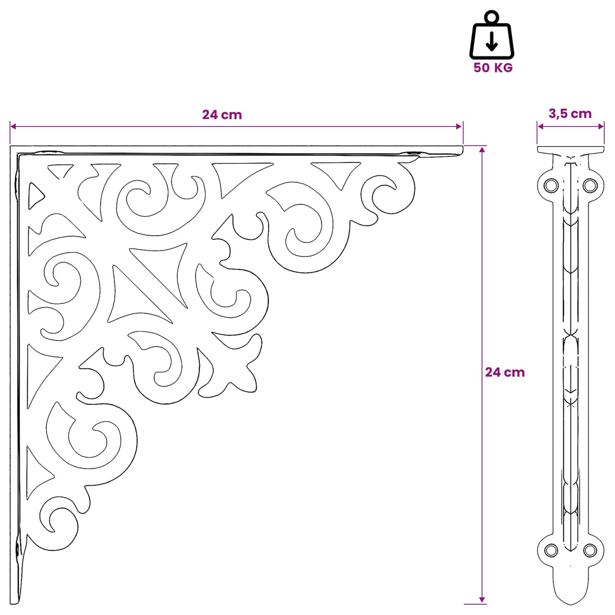 Wall Shelf Brackets 2 pcs Black 24 x 24 x 3.5 cm Steel