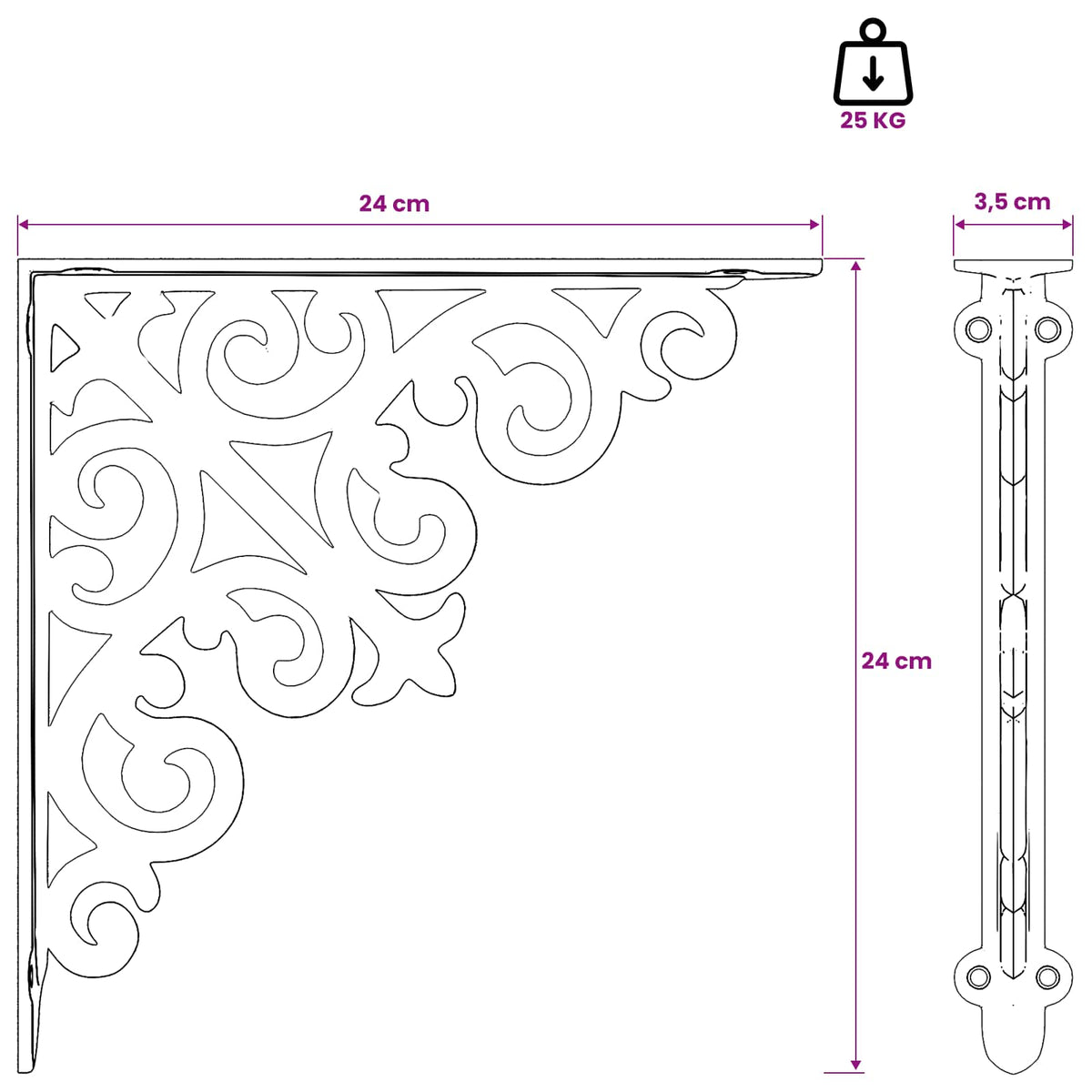 Wall Shelf Brackets 12 pcs Black 24 x 24 x 3.5 cm Steel