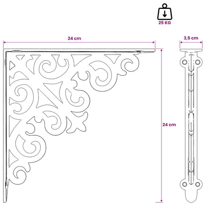 Wall Shelf Brackets 12 pcs Black 24 x 24 x 3.5 cm Steel
