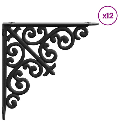 Wall Shelf Brackets 12 pcs Black 24 x 24 x 3.5 cm Steel