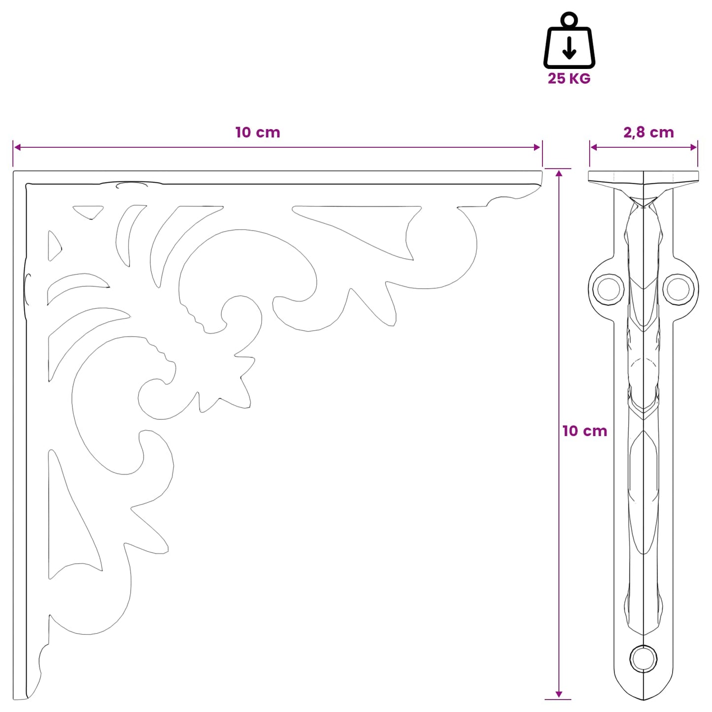 Wall Shelf Brackets 2 pcs Antique White 10 x 10 x 2.8 cm Steel