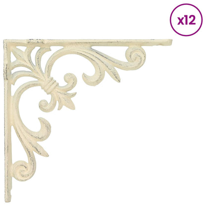 Wall Shelf Brackets 12 pcs Antique White 10 x 10 x 2.8 cm Steel