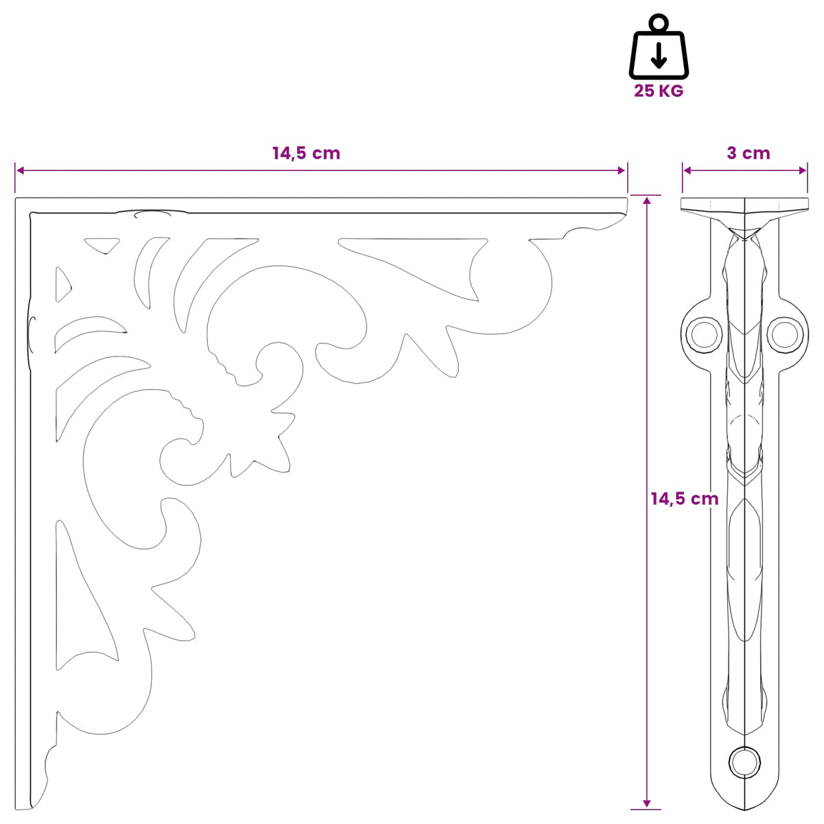 Wall Shelf Brackets 12 pcs Black 14.5 x 14.5 x 3 cm Steel