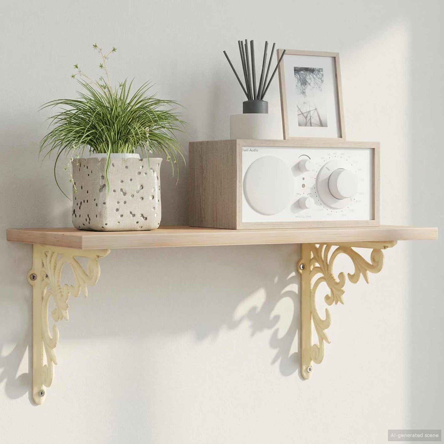 Wall Shelf Brackets 2 pcs Antique White 21.5 x 21.5 x 3.5 cm