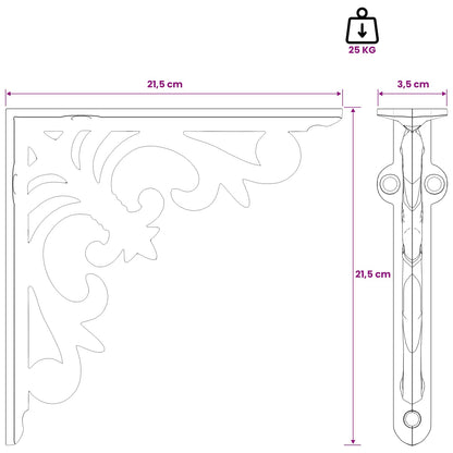 Wall Shelf Brackets 2 pcs Antique Brown 21.5 x 21.5 x 3.5 cm