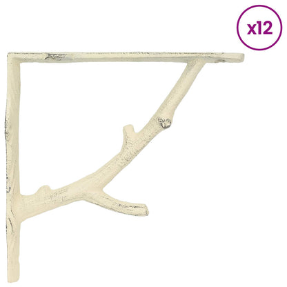 Wall Shelf Brackets 12 pcs Antique White 10 x 10 x 3 cm Steel