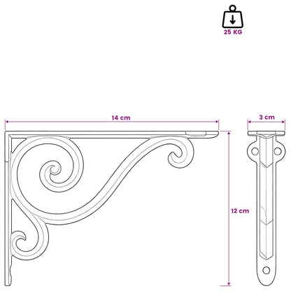 Wall Shelf Brackets 2 pcs Black 12 x 14 x 3 cm Steel