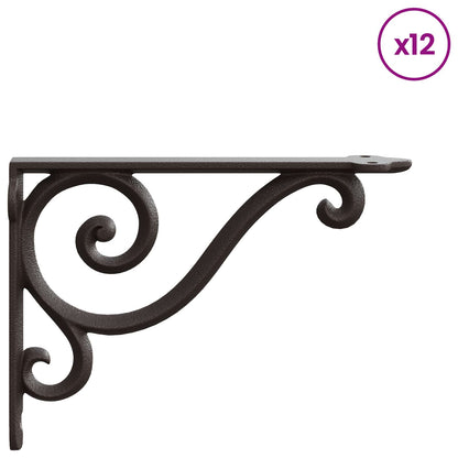 Wall Shelf Brackets 12 pcs Antique Brown 12 x 14 x 3 cm Steel