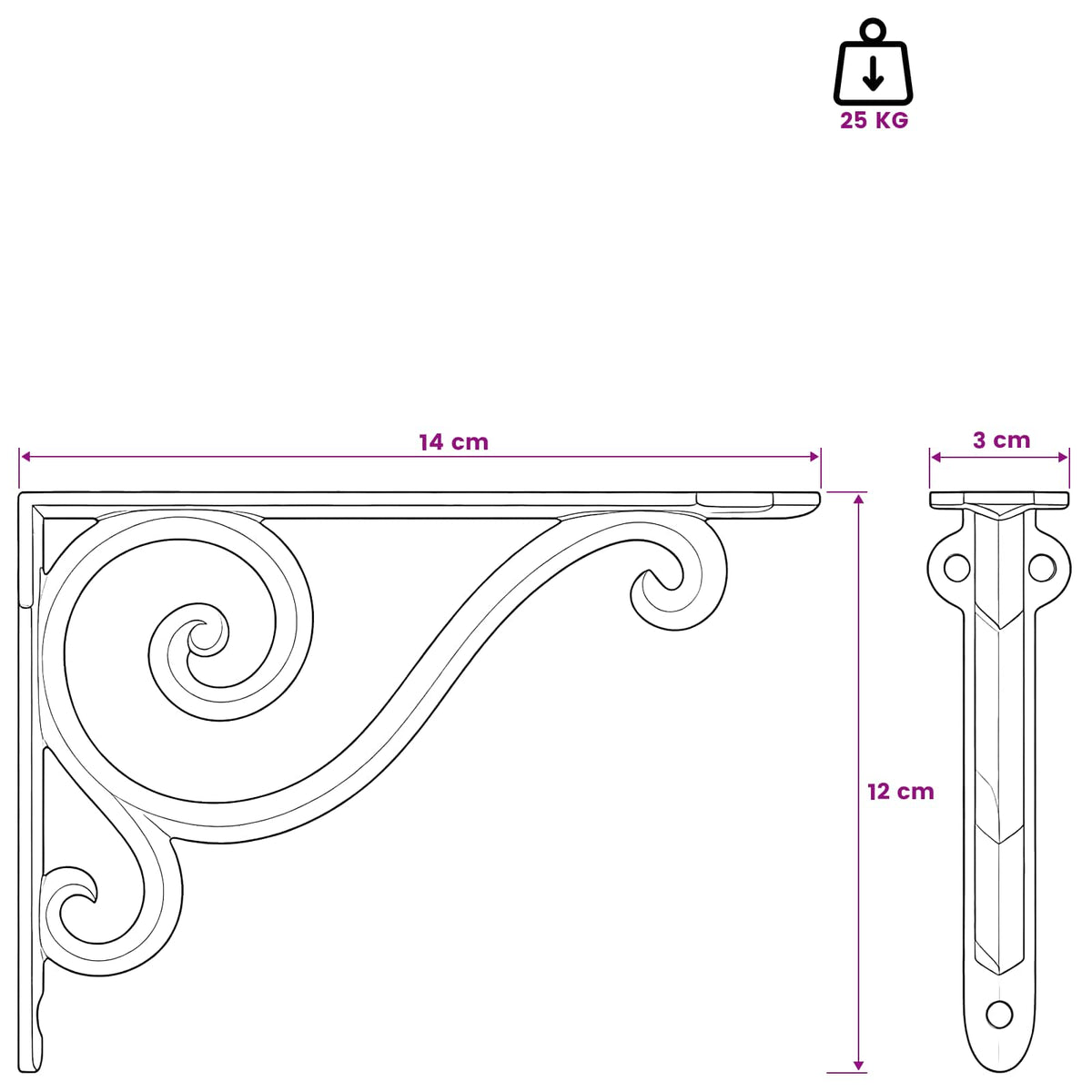 Wall Shelf Brackets 12 pcs Black 12 x 14 x 3 cm Steel