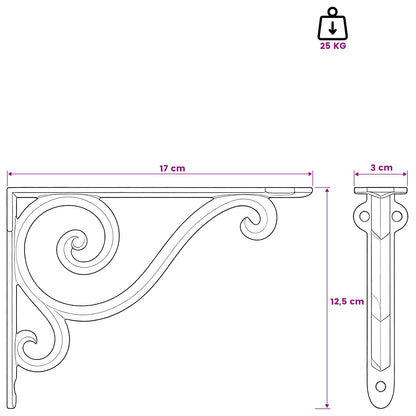 Wall Shelf Brackets 12 pcs Antique White 12.5 x 17 x 3 cm Steel