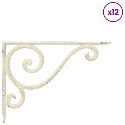 Wall Shelf Brackets 12 pcs Antique White 12.5 x 17 x 3 cm Steel