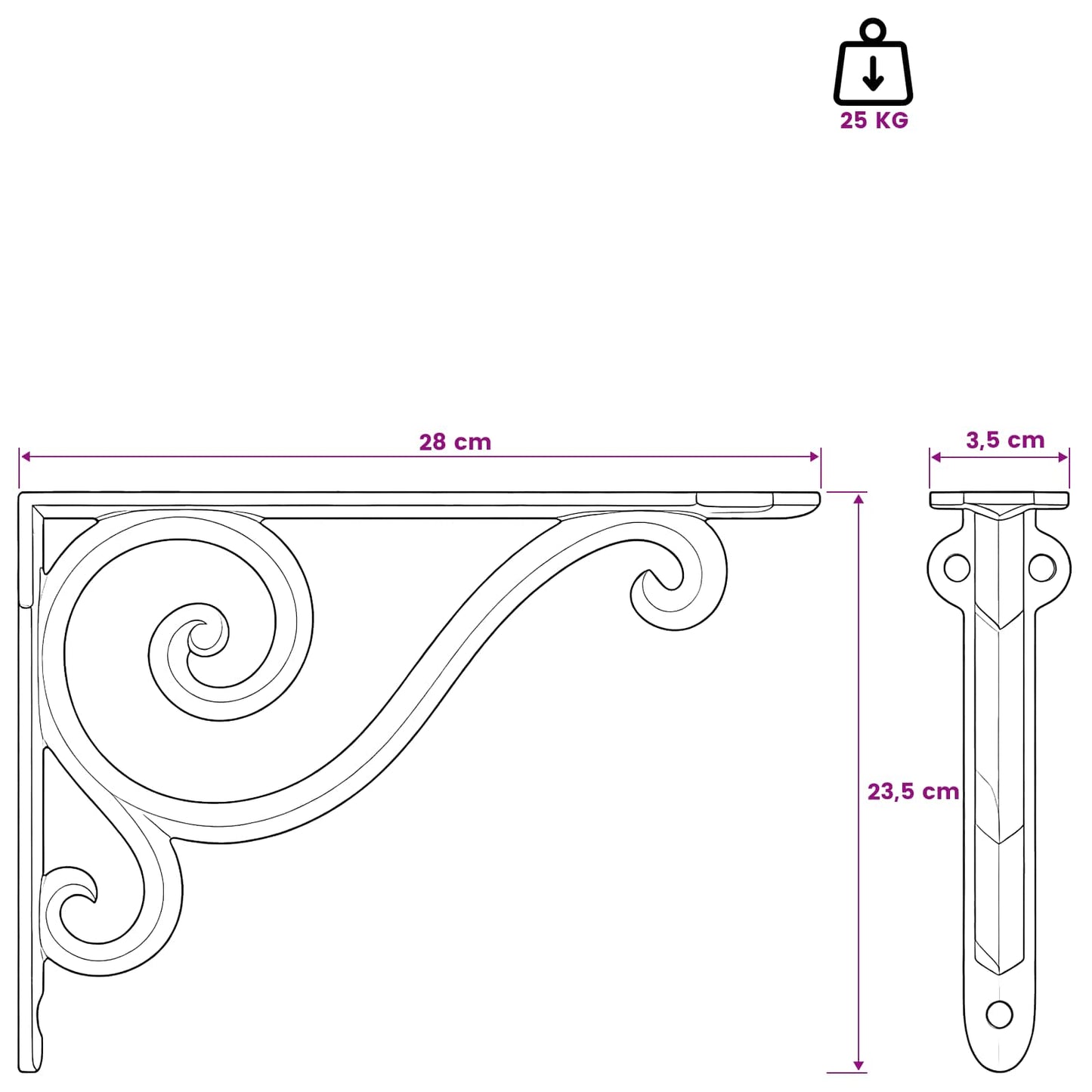 Wall Shelf Brackets 12 pcs Black 23.5 x 28 x 3.5 cm Steel
