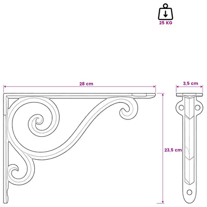 Wall Shelf Brackets 12 pcs Black 23.5 x 28 x 3.5 cm Steel