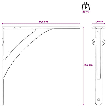 Wall Shelf Brackets 12 pcs Black 14.5 x 14.5 x 3.5 cm Steel