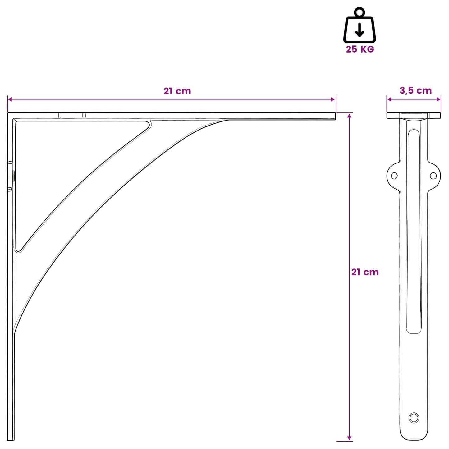 Wall Shelf Brackets 2 pcs Black 21 x 21 x 3.5 cm Steel