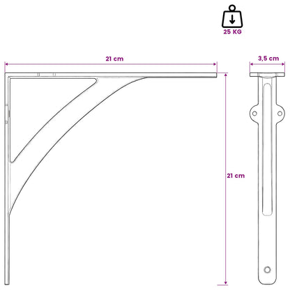 Wall Shelf Brackets 12 pcs Black 21 x 21 x 3.5 cm Steel